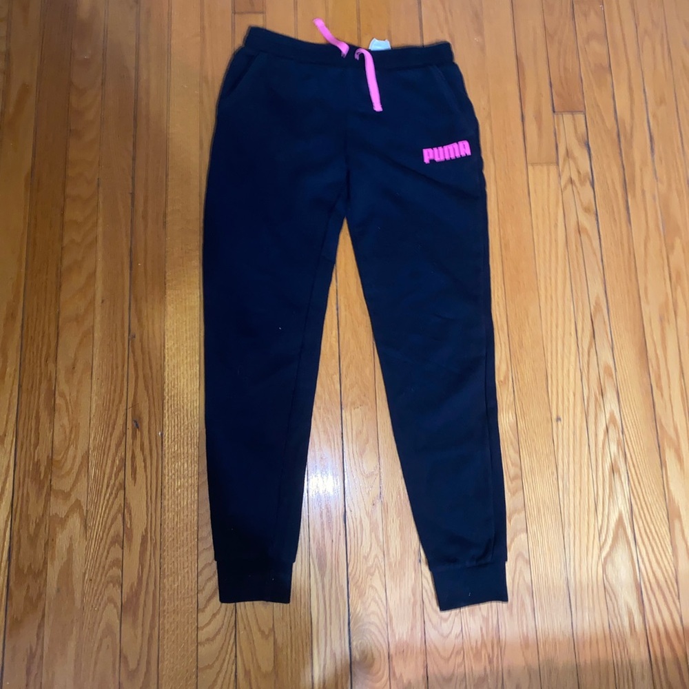 Puma Kids Black Joggers with Pink Accents